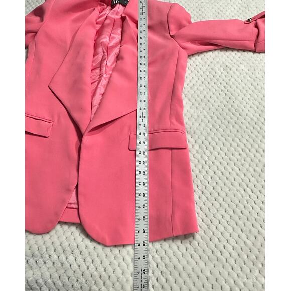 Zara Open Front Blazer Small Pink Rolled 3/4 Sleeves Oversized Cascade Neck - Picture 11 of 13